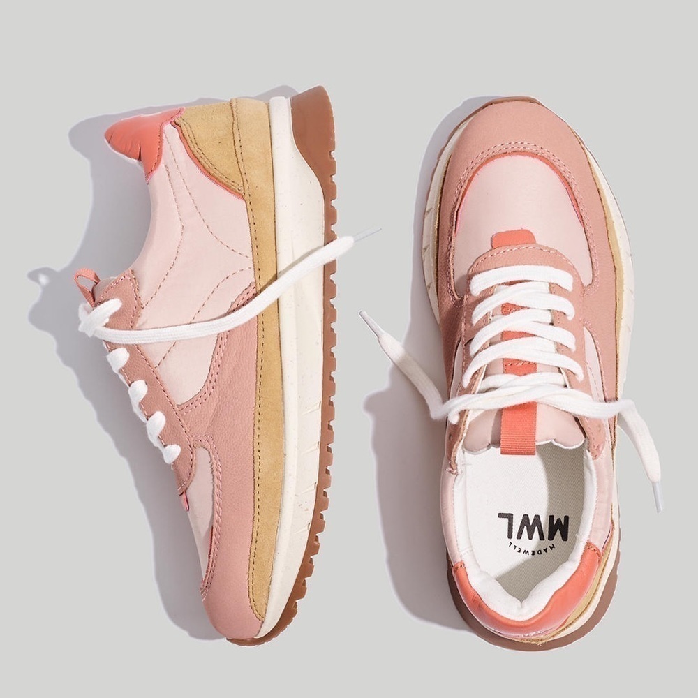MadeWell Item NC290
Kickoff Trainer Sneakers in (Re)sourcedNylon and Pink Nubuck